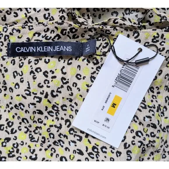 Calvin Klein Skater Minidress Sundress Medium Beige Black Leopard Print NEW - Picture 11 of 12